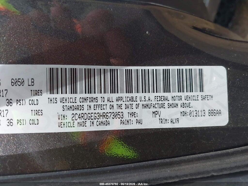 2C4RDGEG3HR673053 2017 DODGE GRAND CARAVAN photo no. 9