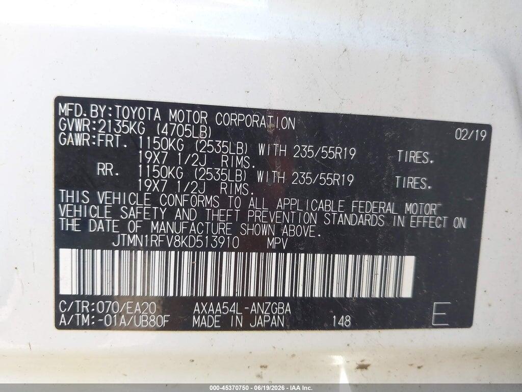 JTMN1RFV8KD513910 2019 TOYOTA RAV4 photo no. 9