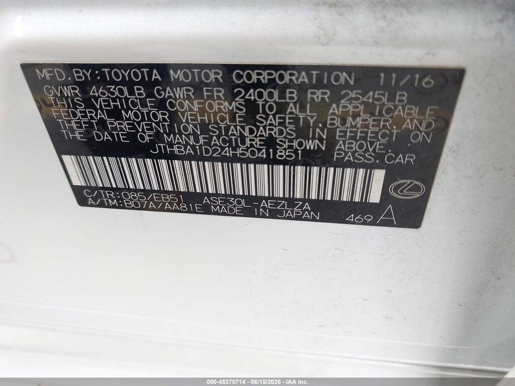 JTHBA1D24H5041851 2017 LEXUS IS 200T photo no. 9