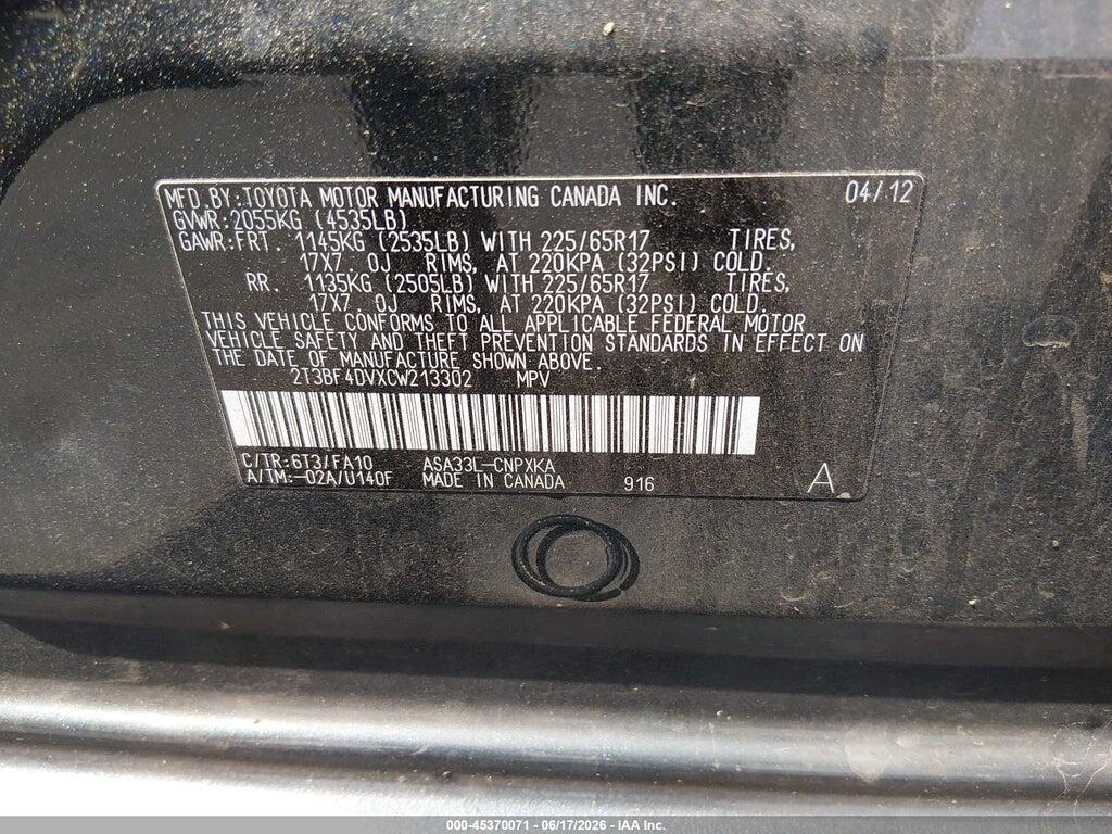 2T3BF4DVXCW213302 2012 TOYOTA RAV4 photo no. 9