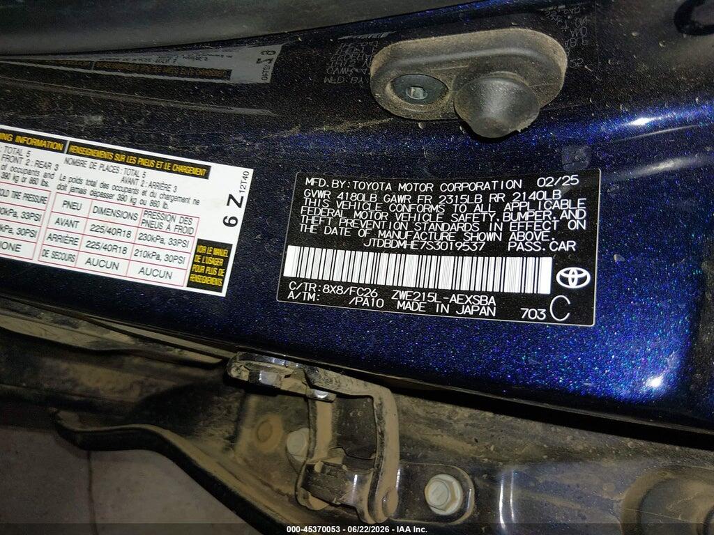 JTDBDMHE7S3019537 2025 TOYOTA COROLLA photo no. 9