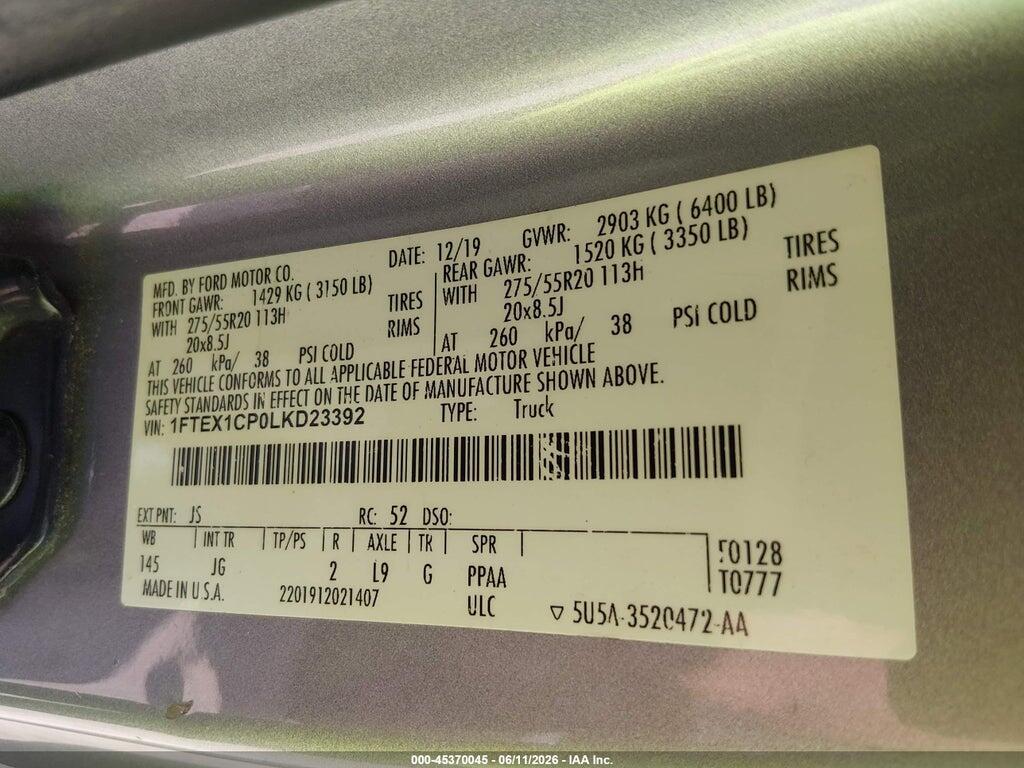 1FTEX1CP0LKD23392 2020 FORD F-150 photo no. 9