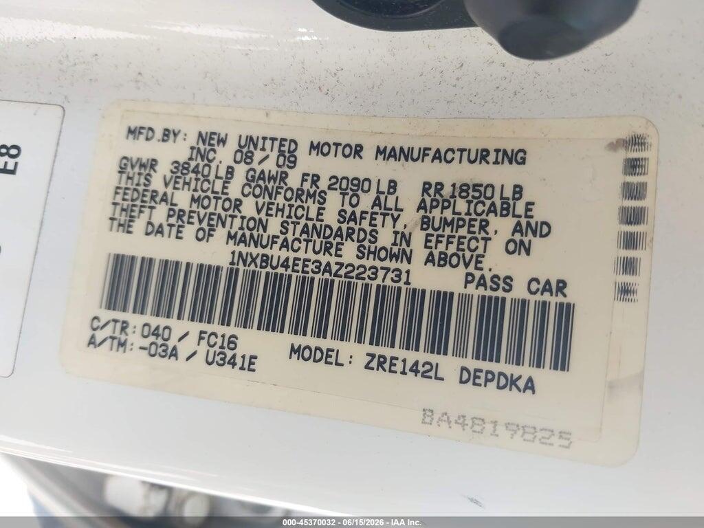 1NXBU4EE3AZ223731 2010 TOYOTA COROLLA photo no. 9