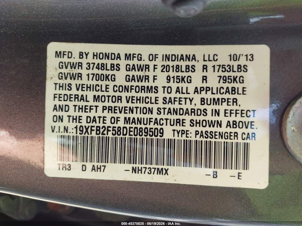 19XFB2F58DE089509 2013 HONDA CIVIC photo no. 9