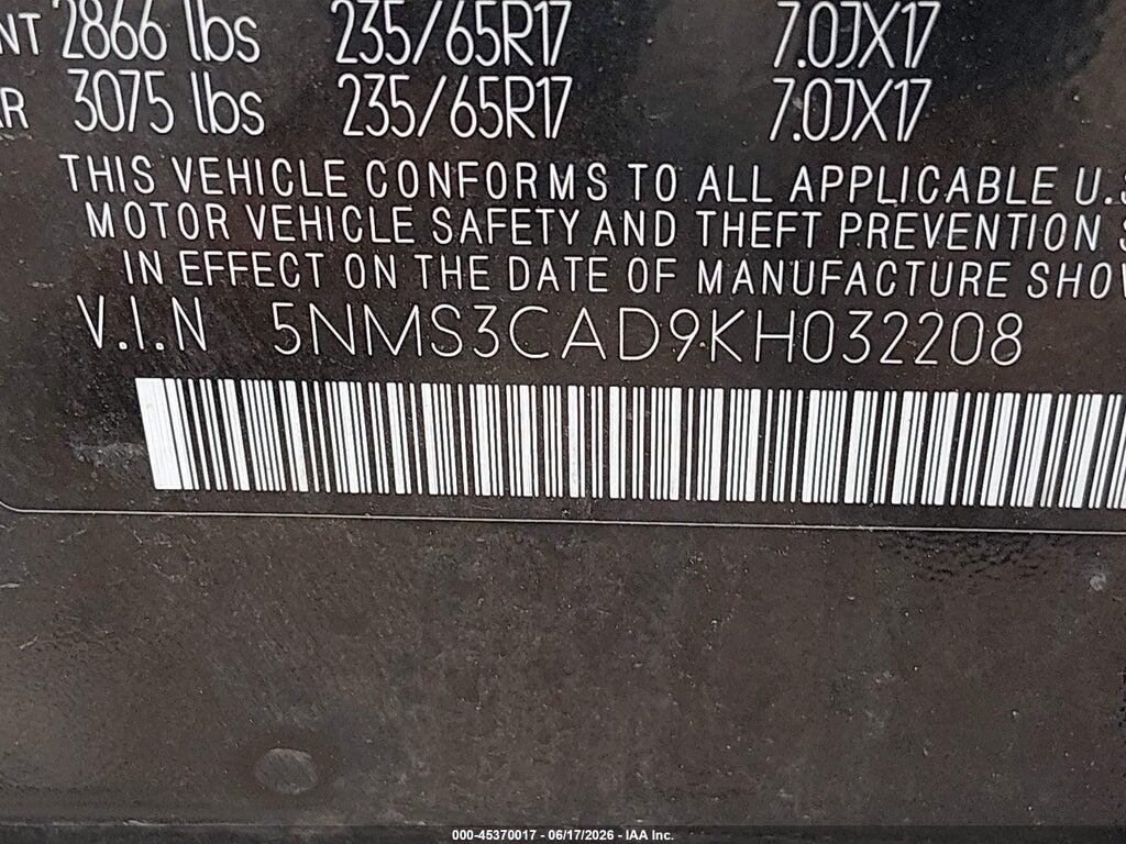 5NMS3CAD9KH032208 2019 HYUNDAI SANTA FE photo no. 9