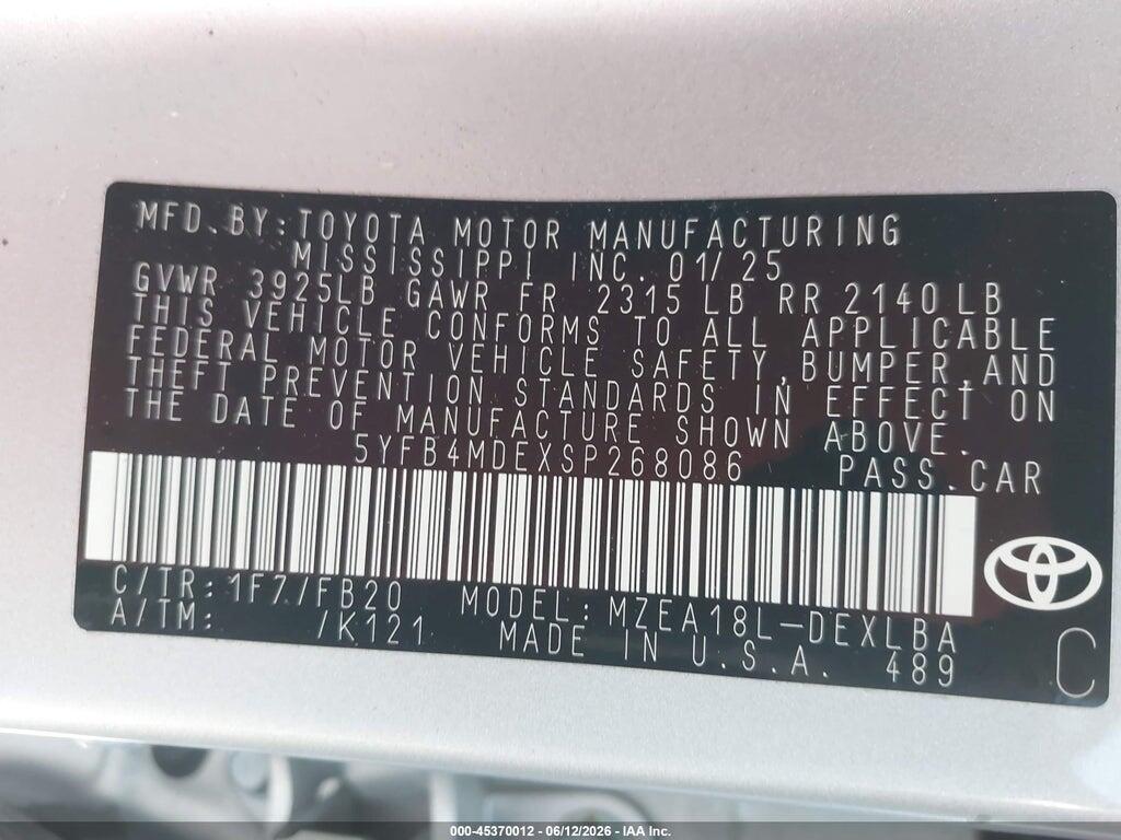 5YFB4MDEXSP268086 2025 TOYOTA COROLLA photo no. 9