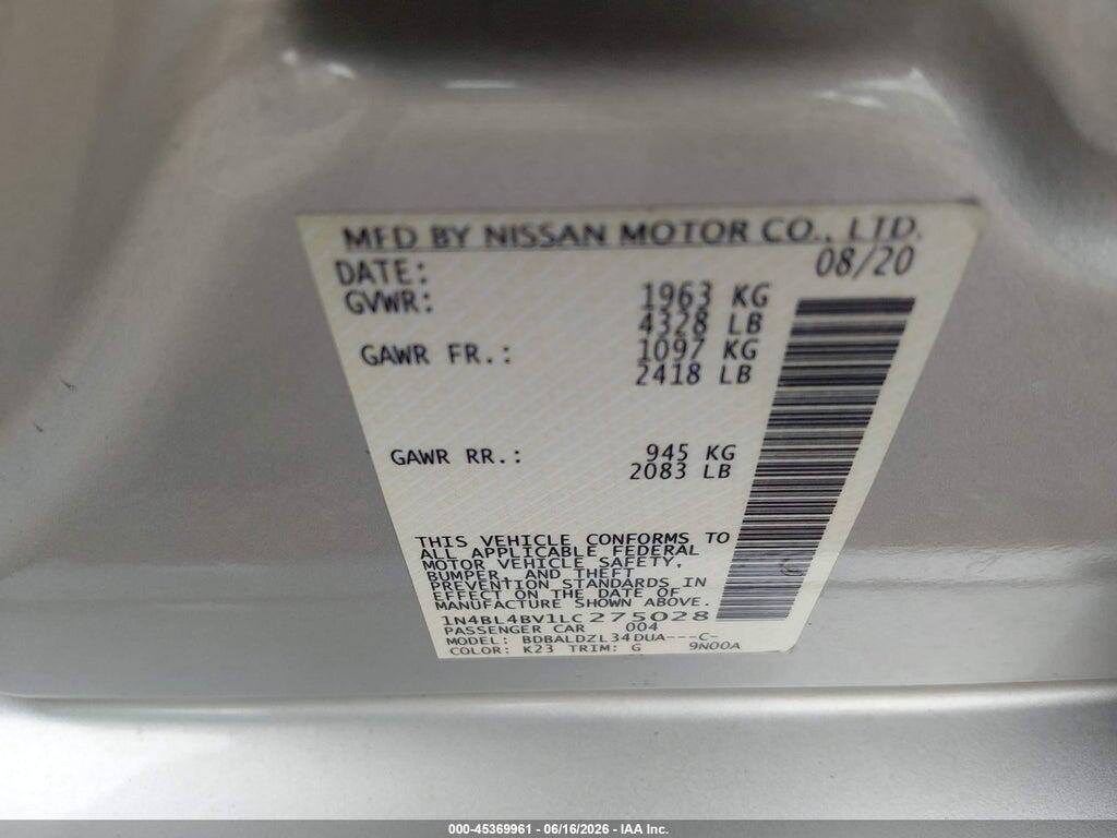 1N4BL4BV1LC275028 2020 NISSAN ALTIMA photo no. 9