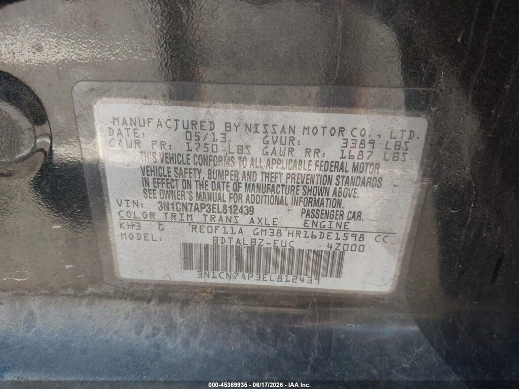 3N1CN7AP3EL812439 2014 NISSAN VERSA photo no. 9