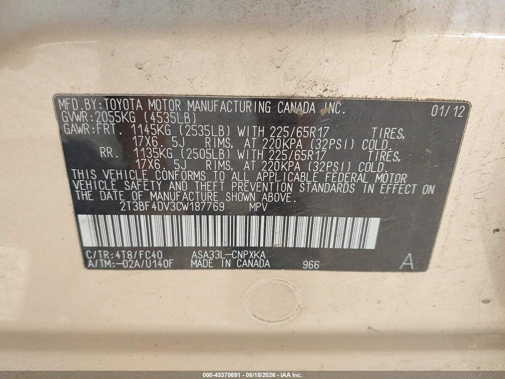 2T3BF4DV3CW187769 2012 TOYOTA RAV4 photo no. 9
