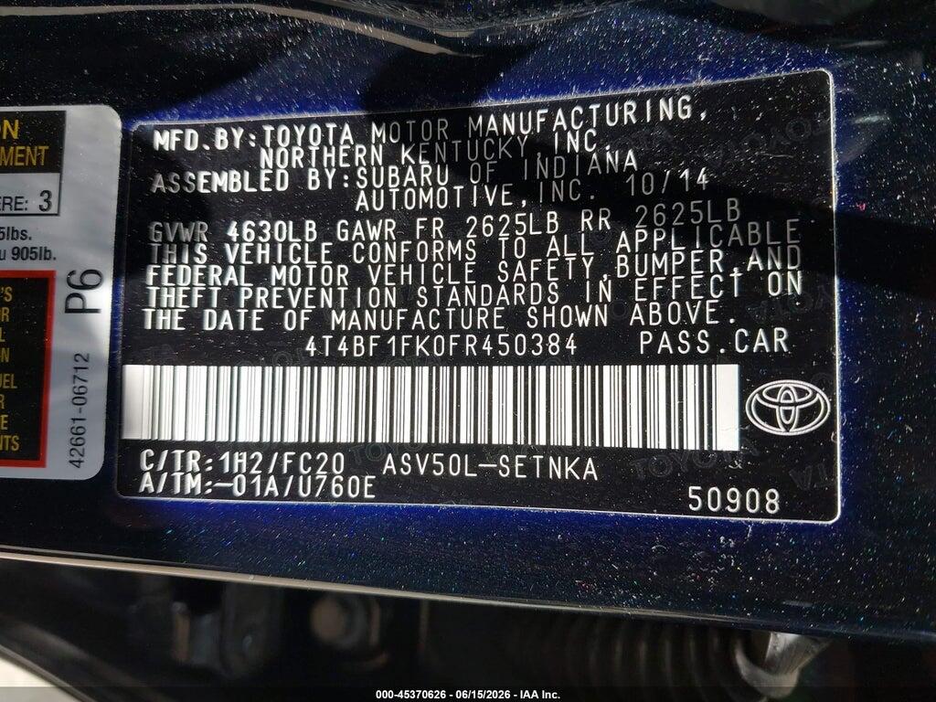 4T4BF1FK0FR450384 2015 TOYOTA CAMRY photo no. 9