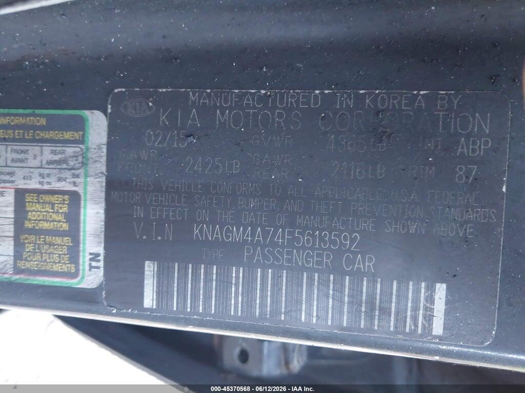 KNAGM4A74F5613592 2015 KIA OPTIMA photo no. 9
