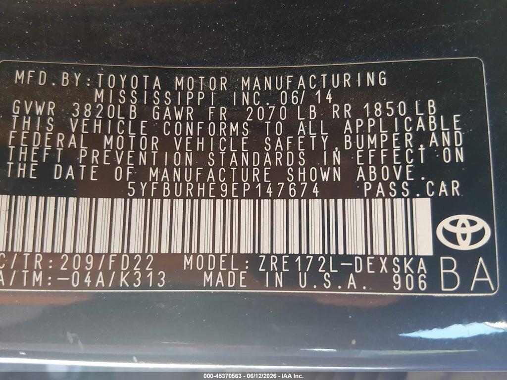 5YFBURHE9EP147674 2014 TOYOTA COROLLA photo no. 9