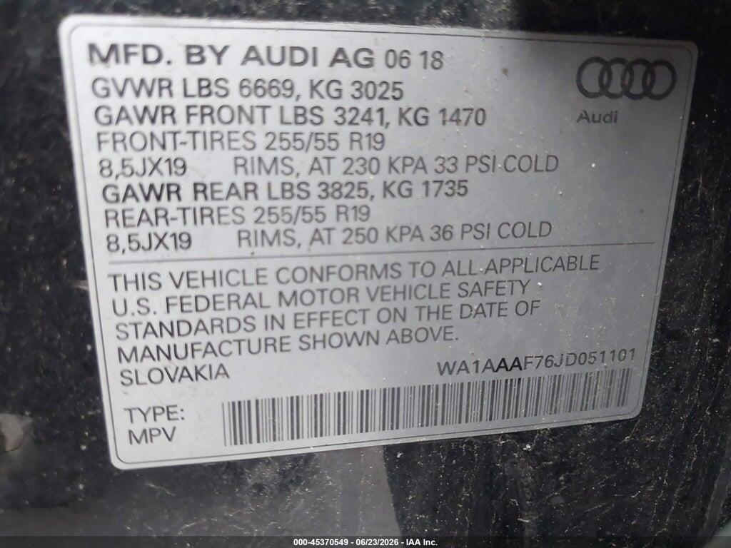 WA1AAAF76JD051101 2018 AUDI Q7 photo no. 9