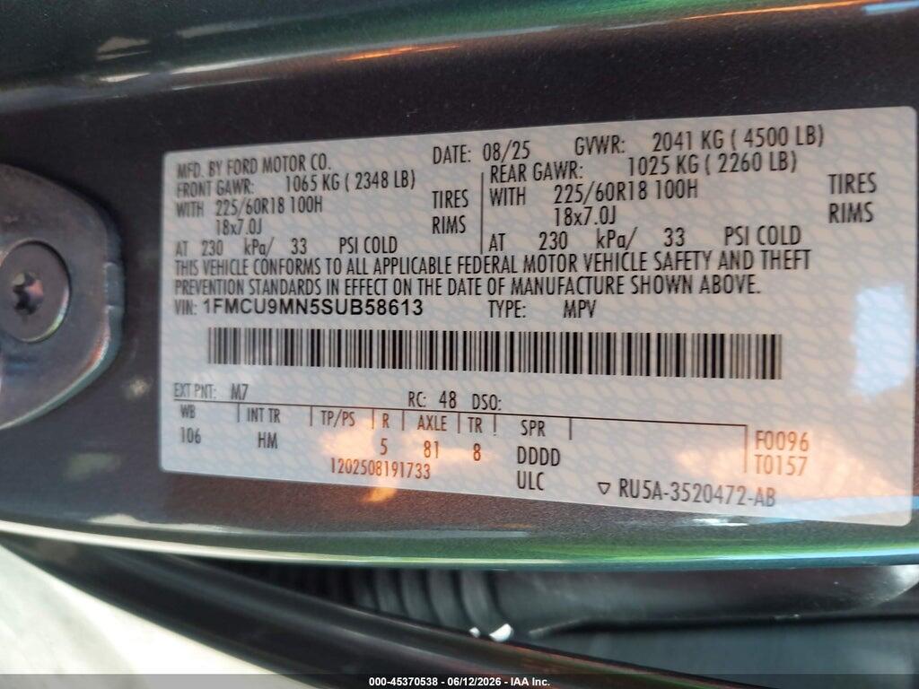 1FMCU9MN5SUB58613 2025 FORD ESCAPE photo no. 9