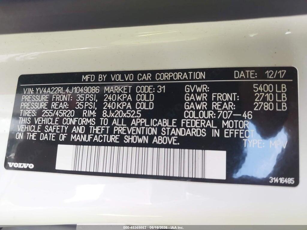 YV4A22RL4J1049086 2018 VOLVO XC60 photo no. 9
