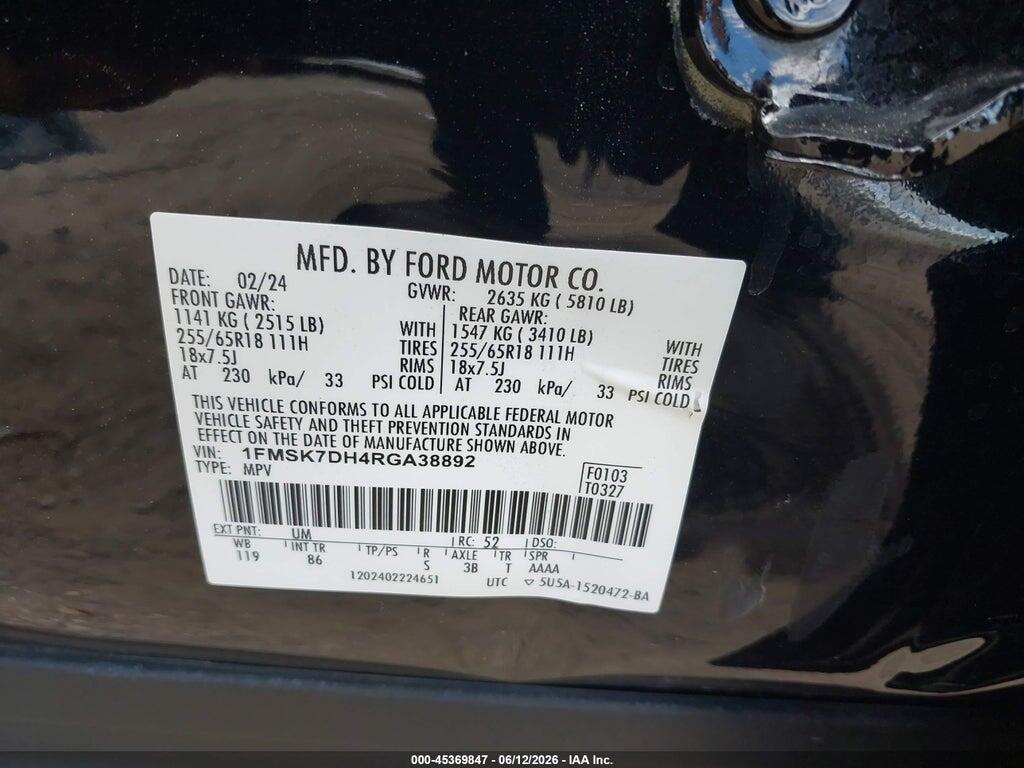 1FMSK7DH4RGA38892 2024 FORD EXPLORER photo no. 9