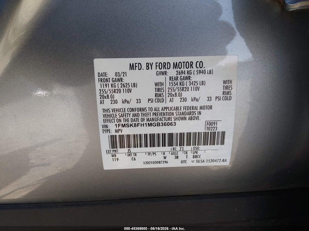 1FMSK8FH1MGB36063 2021 FORD EXPLORER photo no. 9