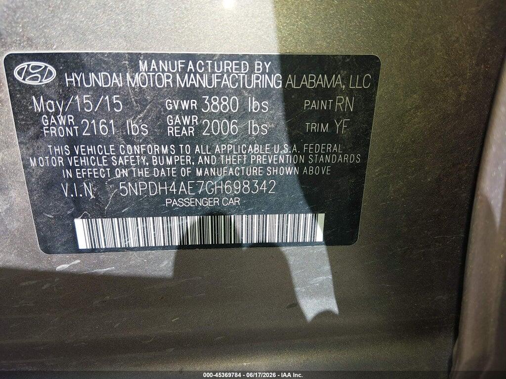 5NPDH4AE7GH698342 2016 HYUNDAI ELANTRA photo no. 9