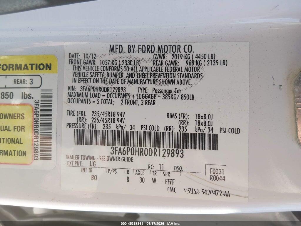 3FA6P0HR0DR129893 2013 FORD FUSION photo no. 9