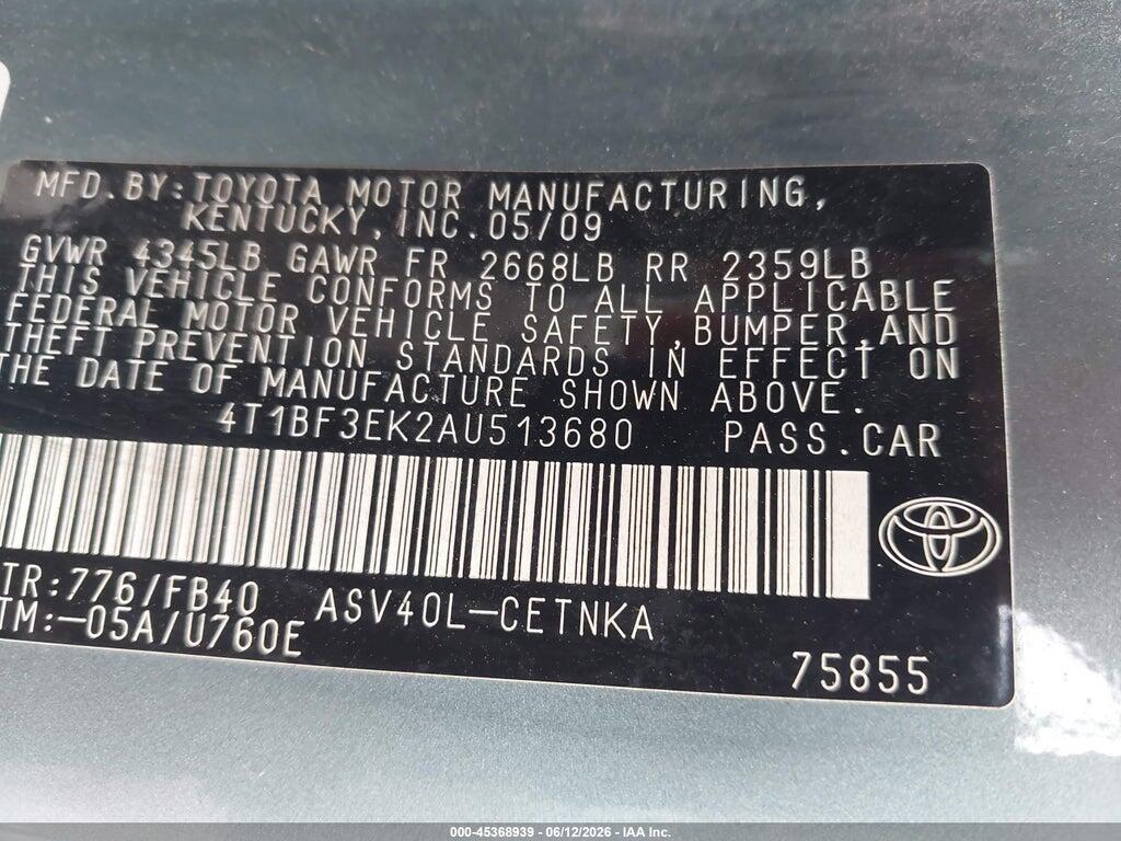 4T1BF3EK2AU513680 2010 TOYOTA CAMRY photo no. 9