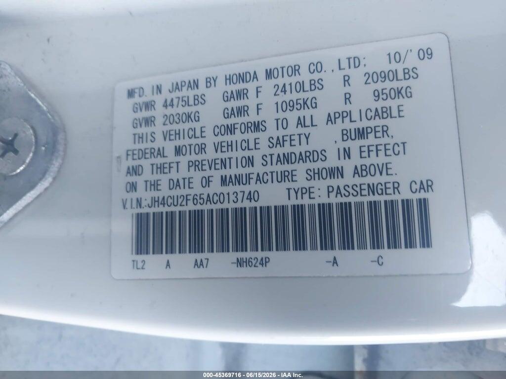 JH4CU2F65AC013740 2010 ACURA TSX photo no. 9