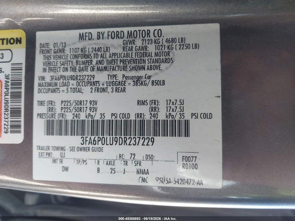 3FA6P0LU9DR237229 2013 FORD FUSION HYBRID photo no. 9