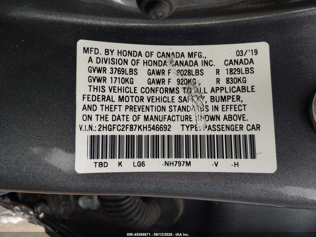 2HGFC2F87KH546692 2019 HONDA CIVIC photo no. 9