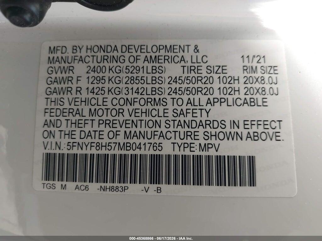 5FNYF8H57MB041765 2021 HONDA PASSPORT photo no. 9