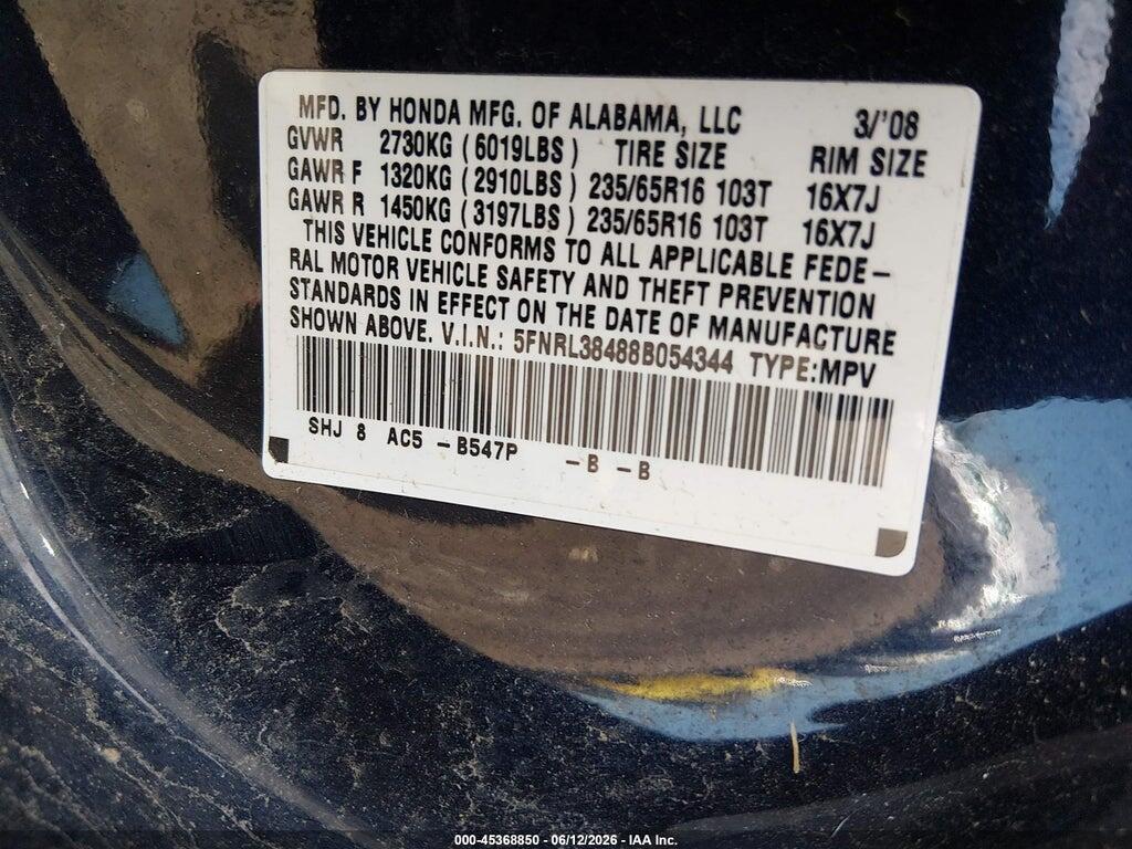 5FNRL38488B054344 2008 HONDA ODYSSEY photo no. 9