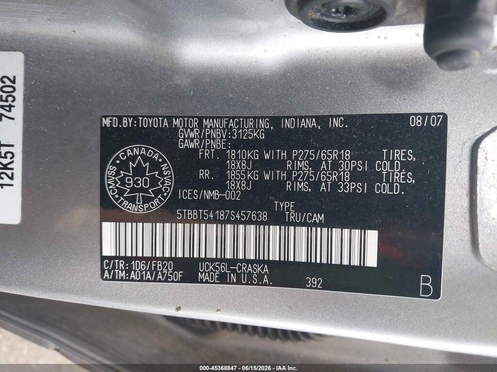 5TBBT54187S457638 2007 TOYOTA TUNDRA photo no. 9