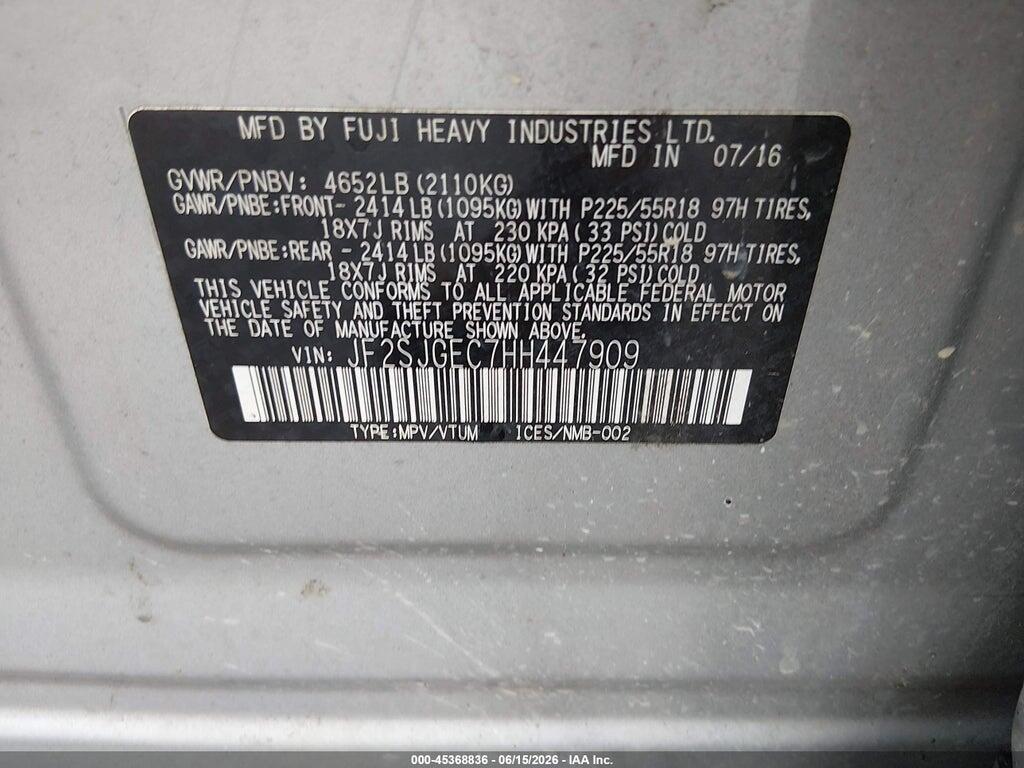 JF2SJGEC7HH447909 2017 SUBARU FORESTER photo no. 9