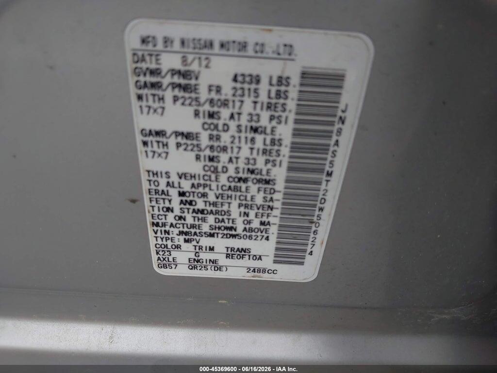 JN8AS5MT2DW506274 2013 NISSAN ROGUE photo no. 9
