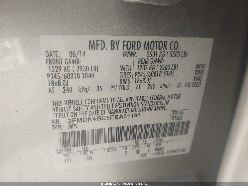 2FMDK4GC5EBA81131 2014 FORD EDGE photo no. 9