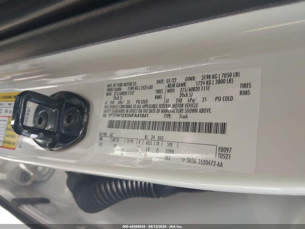 1FTFW1E85NFA41841 2022 FORD F-150 photo no. 9