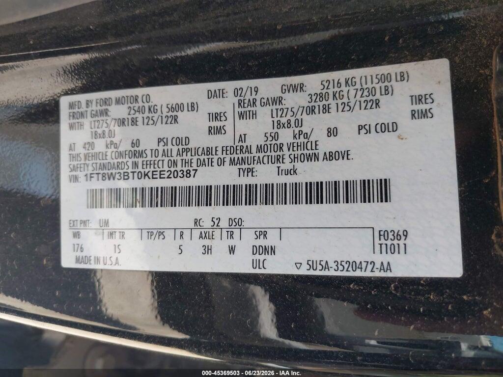 1FT8W3BT0KEE20387 2019 FORD F-350 photo no. 9
