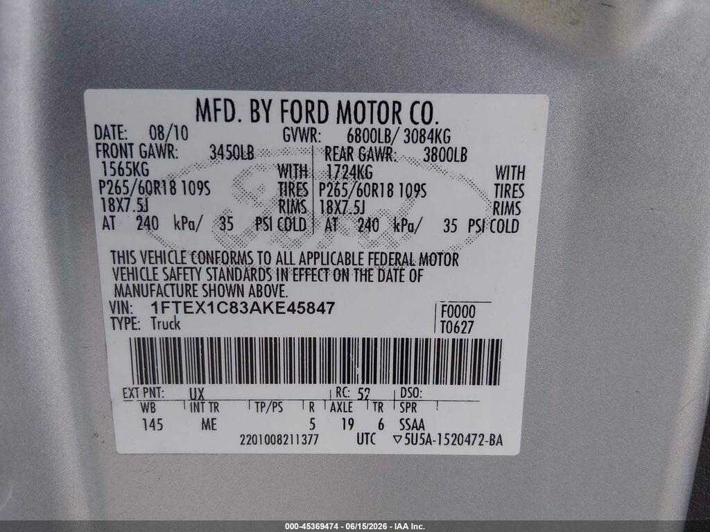 1FTEX1C83AKE45847 2010 FORD F-150 photo no. 9