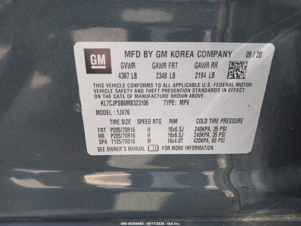 KL7CJPSB6MB323106 2021 CHEVROLET TRAX photo no. 9