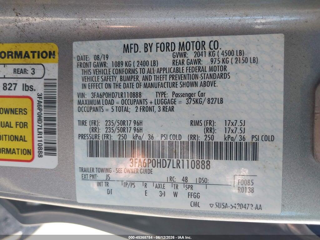 3FA6P0HD7LR110888 2020 FORD FUSION photo no. 9