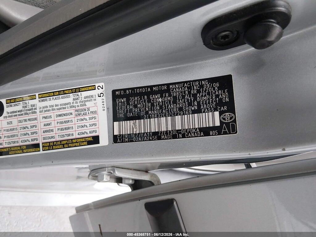 2T1BR32E07C729169 2007 TOYOTA COROLLA photo no. 9