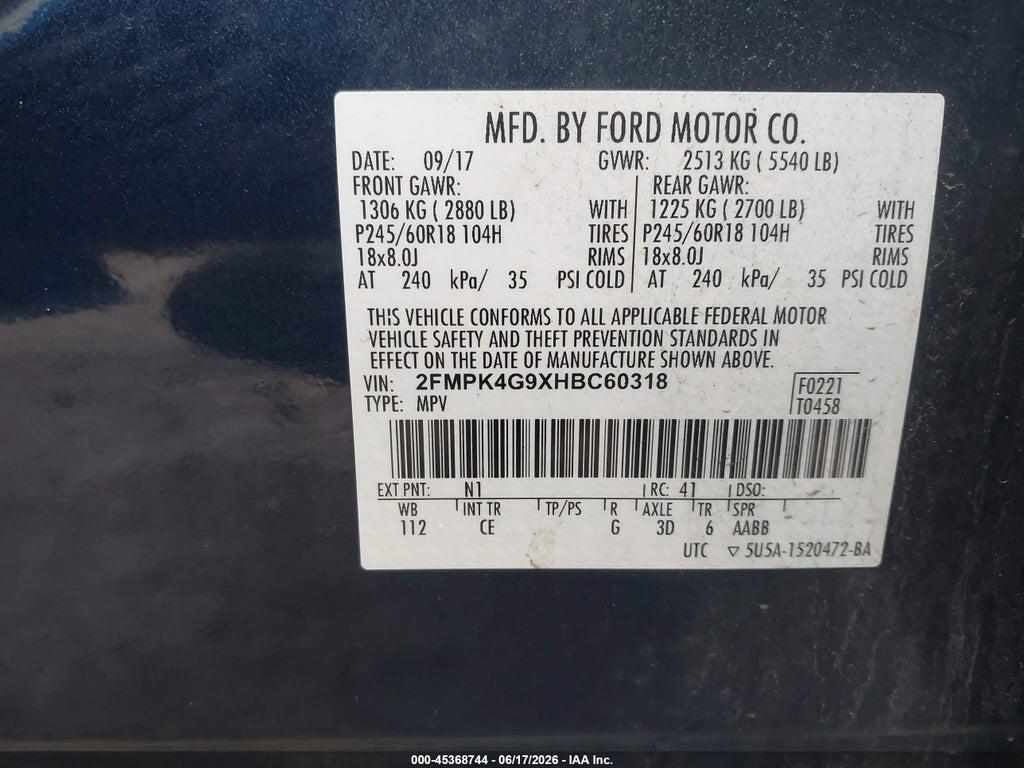2FMPK4G9XHBC60318 2017 FORD EDGE photo no. 9