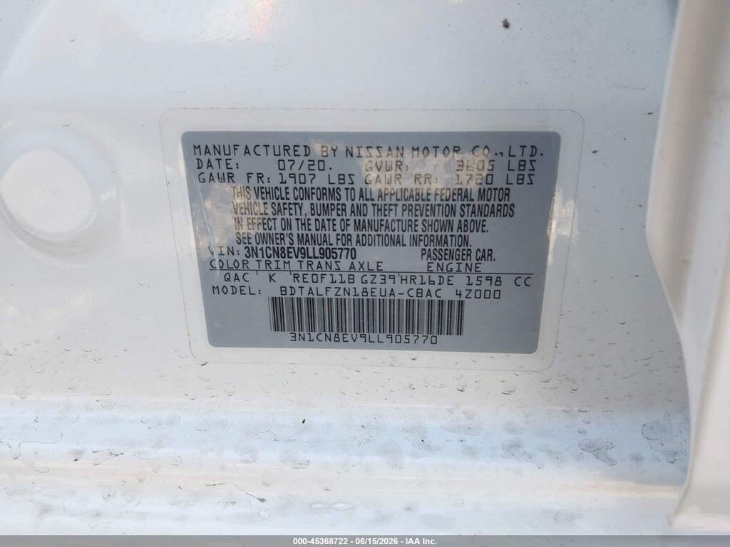 3N1CN8EV9LL905770 2020 NISSAN VERSA photo no. 9