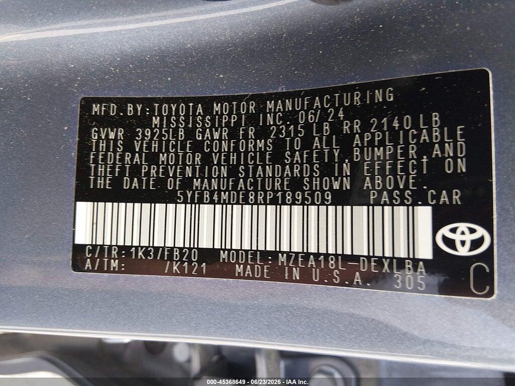 5YFB4MDE8RP189509 2024 TOYOTA COROLLA photo no. 9