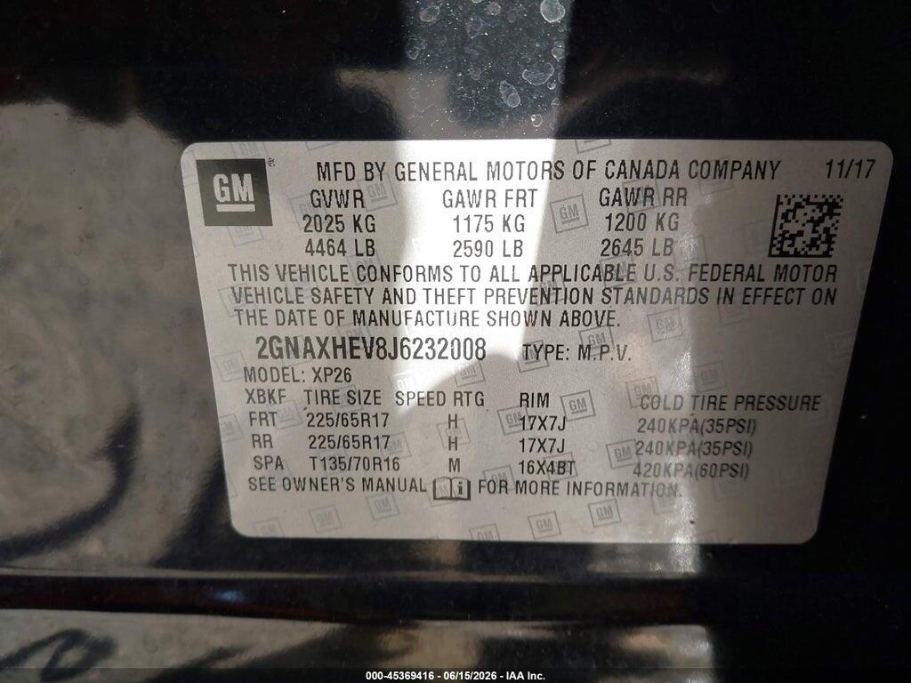2GNAXHEV8J6232008 2018 CHEVROLET EQUINOX photo no. 9