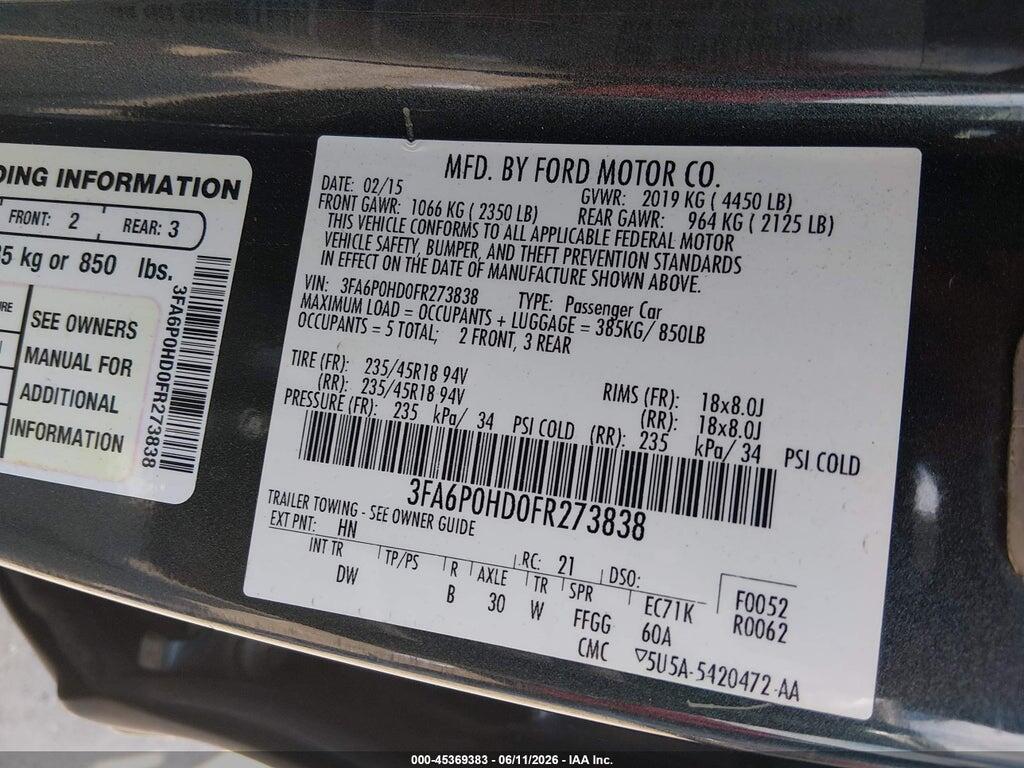 3FA6P0HD0FR273838 2015 FORD FUSION photo no. 9