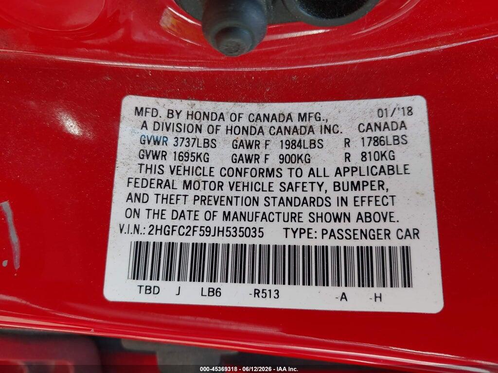 2HGFC2F59JH535035 2018 HONDA CIVIC photo no. 9