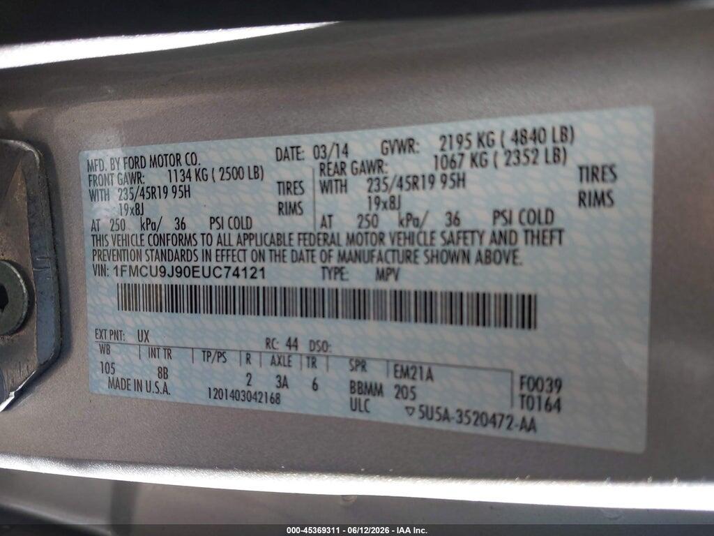 1FMCU9J90EUC74121 2014 FORD ESCAPE photo no. 9