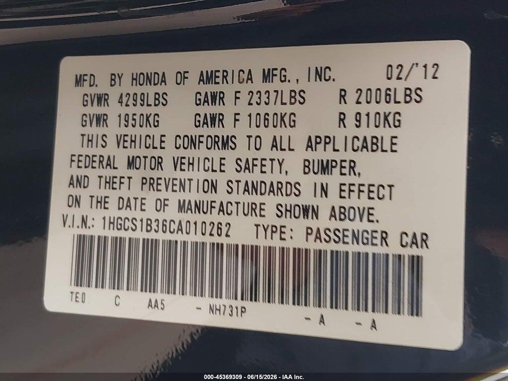 1HGCS1B36CA010262 2012 HONDA ACCORD photo no. 9