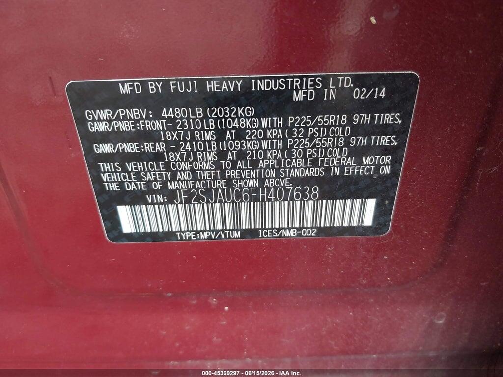 JF2SJAUC6FH407638 2015 SUBARU FORESTER photo no. 9