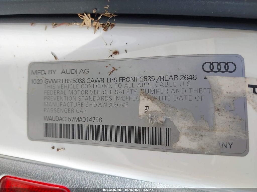 WAUDACF57MA014798 2021 AUDI A5 SPORTBACK photo no. 9