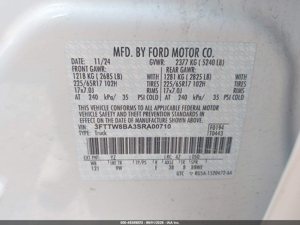3FTTW8BA3SRA00710 2025 FORD MAVERICK photo no. 9